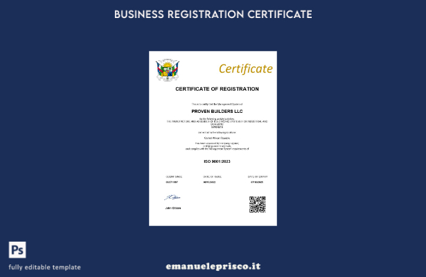 stile verificato Certificato di registrazione della Repubblica Centrafricana Mod